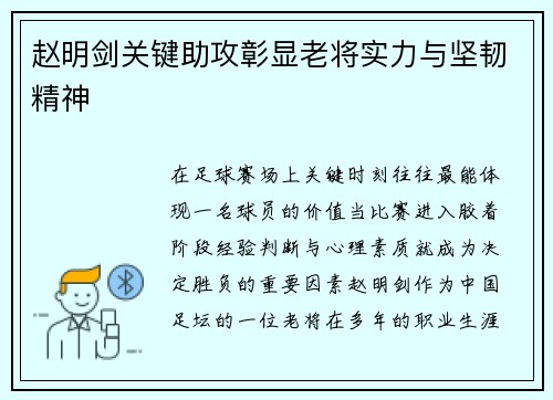 赵明剑关键助攻彰显老将实力与坚韧精神